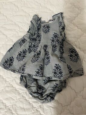 Blue Floral Ruffle Dress & Matching Diaper Cover - Unbranded